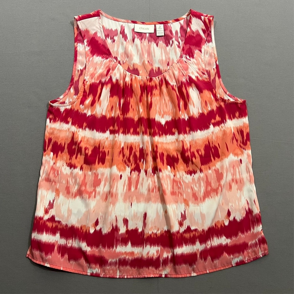 Chico's Sleeveless Top Blouse‎ Tie Dye Orange Red Women's Size 2 US L/12